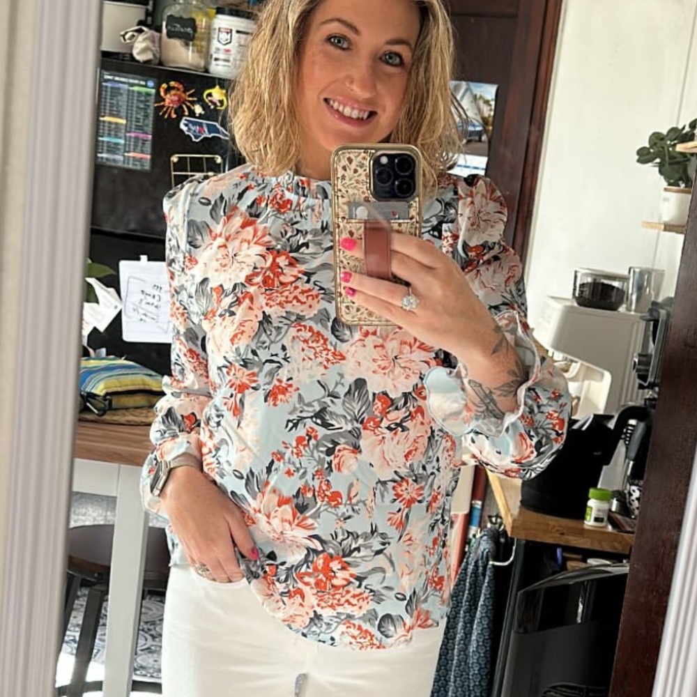SHEIN Floral Blouse - Blue and Pink